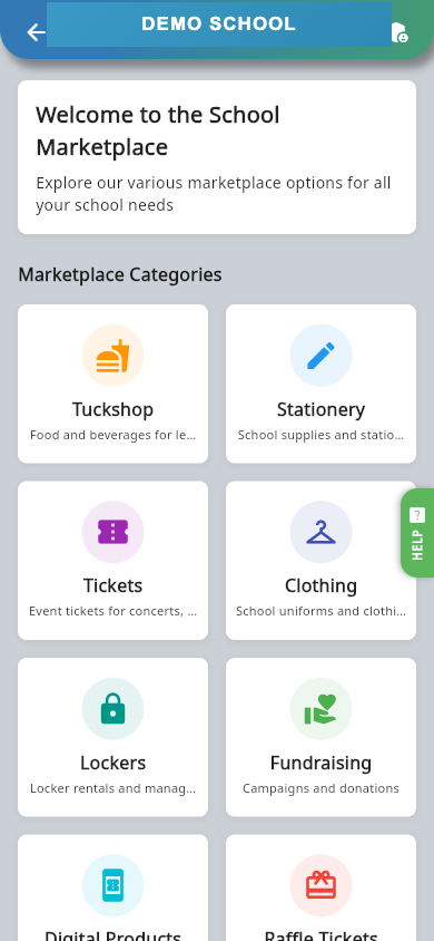 Tuckshop and marketplace category browsing in the MyEncore app