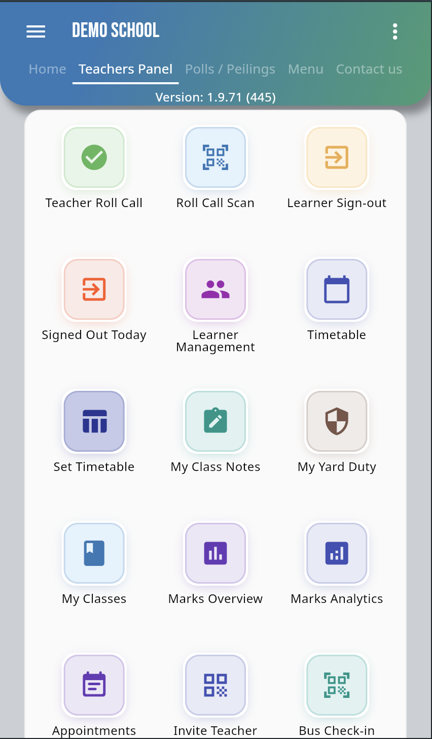 Teacher admin tools panel in the MyEncore app