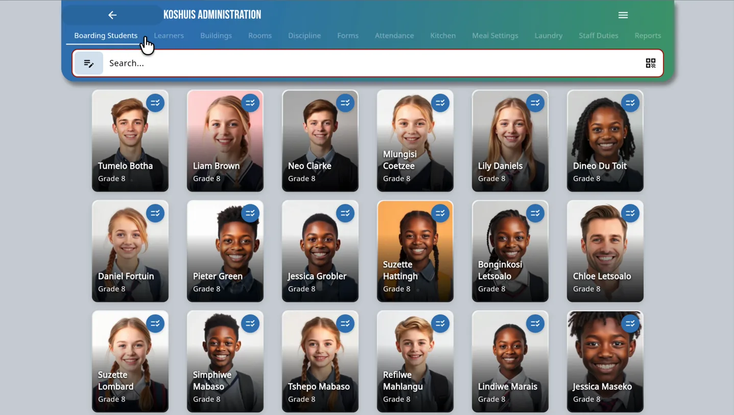 Hostel management — boarding student roster with discipline, inspections and parent contact